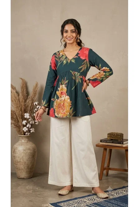 K 1249 By Naisha Cotton Printed Fancy Peplum Ladies Tops 